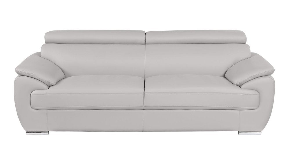 86" Light Gray Top Grain Leather Sofa