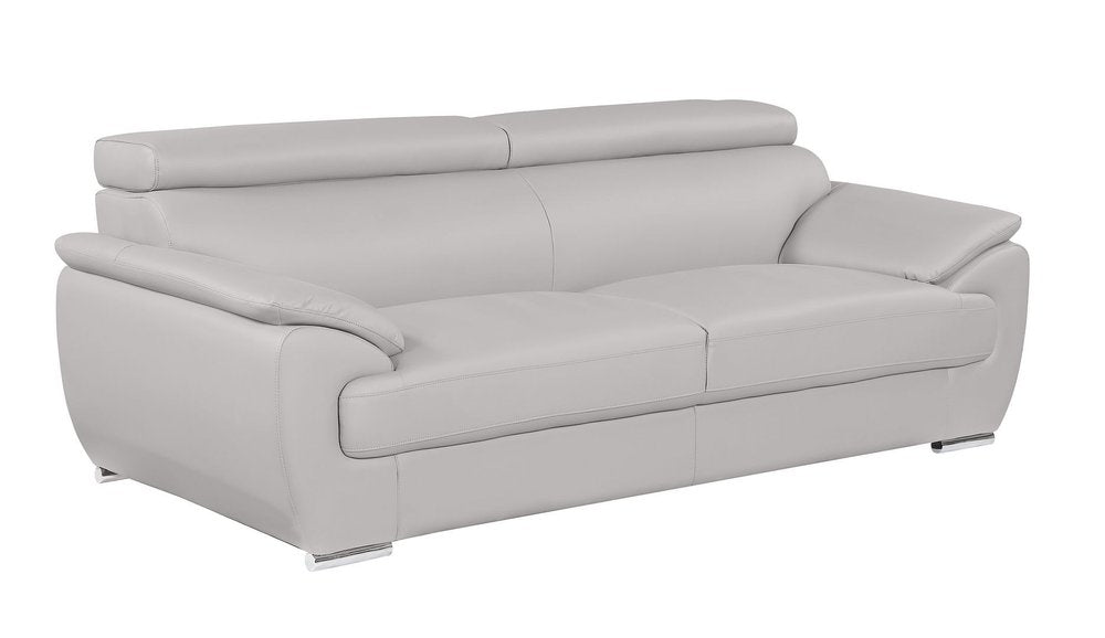 86" Light Gray Top Grain Leather Sofa