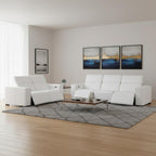 Two Piece White Genuine Leather Five Person Seating Set