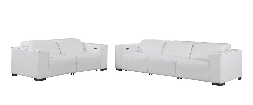 Two Piece White Genuine Leather Five Person Seating Set