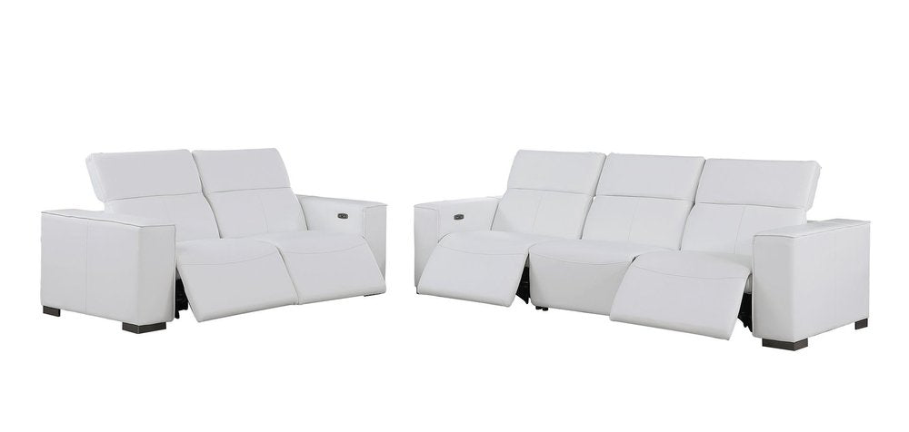 Two Piece White Genuine Leather Five Person Seating Set
