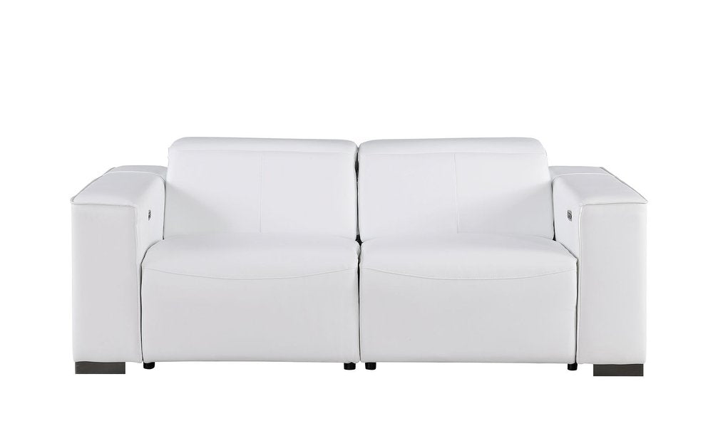 Two Piece White Genuine Leather Five Person Seating Set