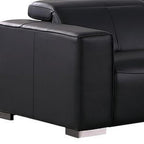 Two Piece Black Genuine Leather Five Person Seating Set
