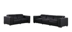 Two Piece Black Genuine Leather Five Person Seating Set
