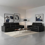 Two Piece Black Genuine Leather Five Person Seating Set