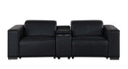 Two Piece Black Genuine Leather Five Person Seating Set