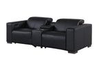 Two Piece Black Genuine Leather Five Person Seating Set
