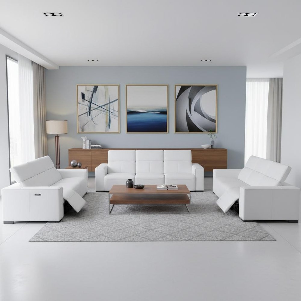 Two Piece White Genuine Leather Five Person Seating Set