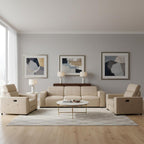 Two Piece Beige Genuine Leather Five Person Seating Set