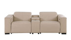 Two Piece Beige Genuine Leather Five Person Seating Set