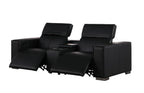 Two Piece Black Genuine Leather Five Person Seating Set
