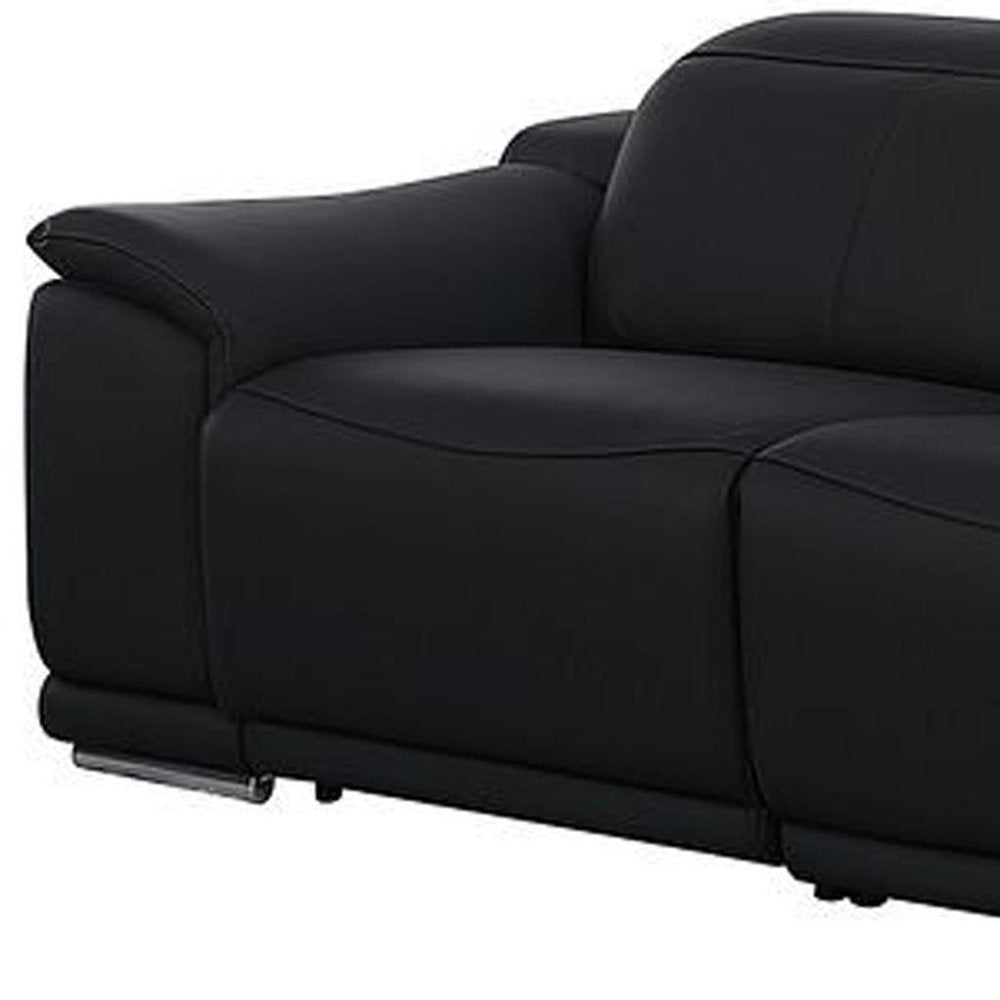 Two Piece Black Genuine Leather Five Person Seating Set
