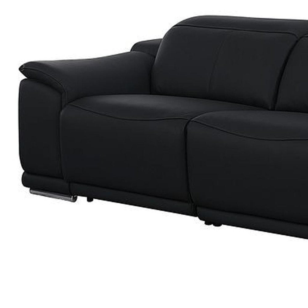 Two Piece Black Genuine Leather Five Person Seating Set