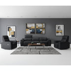 Two Piece Black Genuine Leather Five Person Seating Set