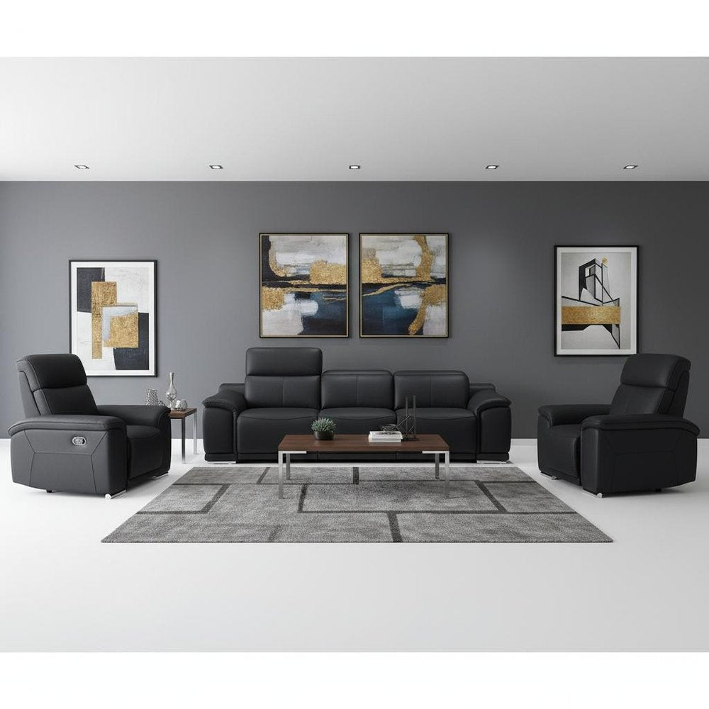 Two Piece Black Genuine Leather Five Person Seating Set