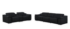 Two Piece Black Genuine Leather Five Person Seating Set