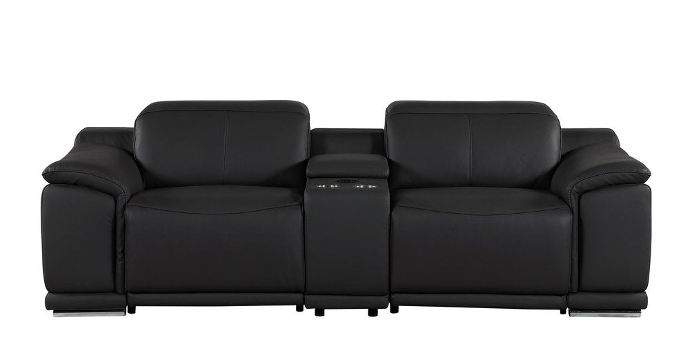 Two Piece Black Genuine Leather Five Person Seating Set
