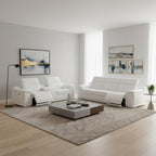 Two Piece White Genuine Leather Five Person Seating Set