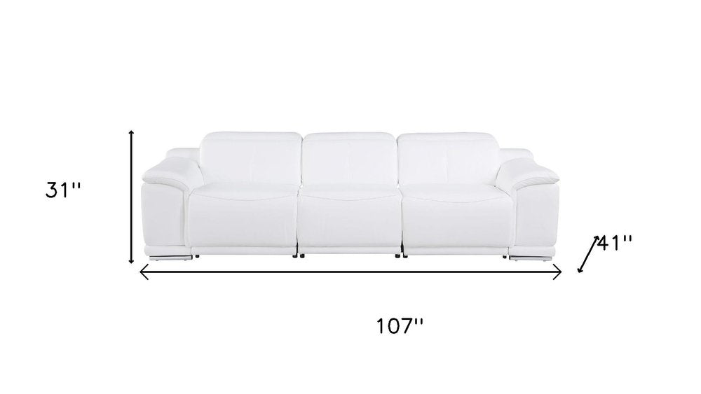 Two Piece White Genuine Leather Five Person Seating Set