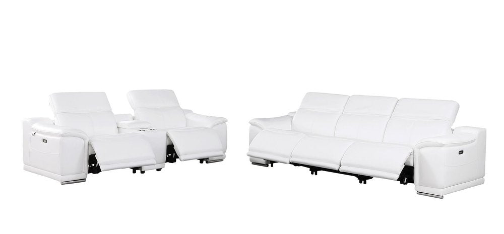 Two Piece White Genuine Leather Five Person Seating Set