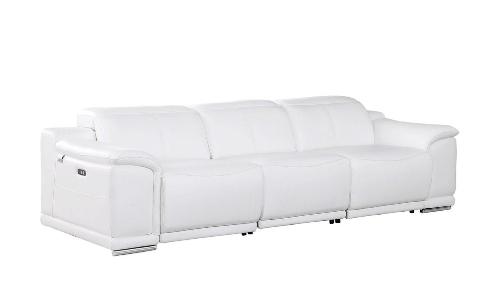 Two Piece White Genuine Leather Five Person Seating Set