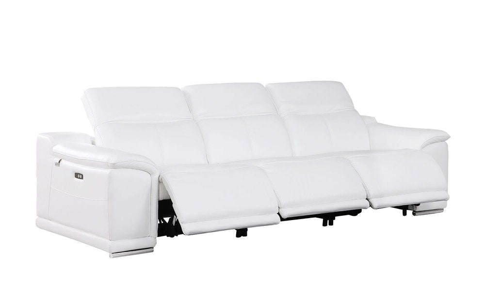 Two Piece White Genuine Leather Five Person Seating Set