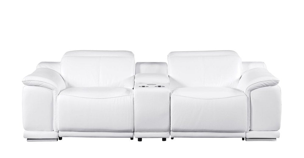 Two Piece White Genuine Leather Five Person Seating Set