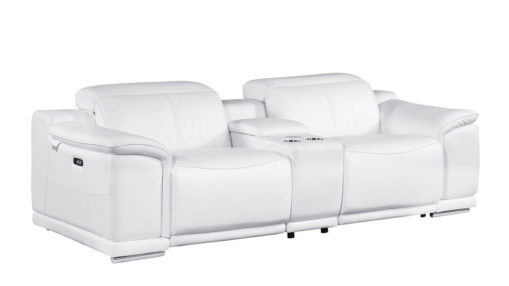 Two Piece White Genuine Leather Five Person Seating Set