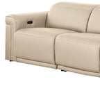 Two Piece Beige Italian Leather Five Person Seating Set