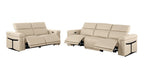 Two Piece Beige Italian Leather Five Person Seating Set