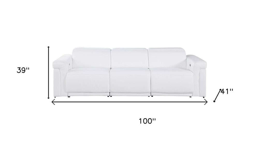 Two Piece White Italian Leather Five Person Seating Set