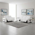 Two Piece White Italian Leather Five Person Seating Set