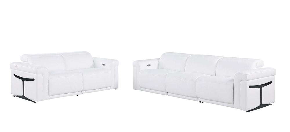 Two Piece White Italian Leather Five Person Seating Set