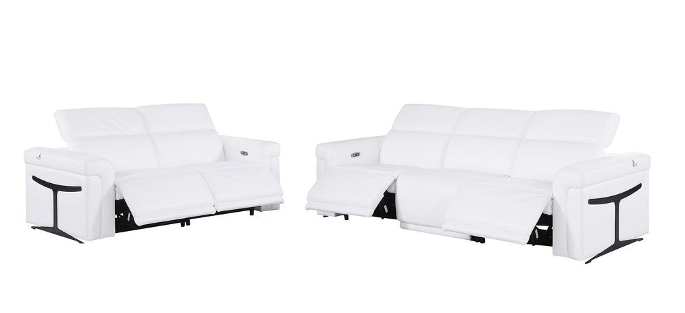 Two Piece White Italian Leather Five Person Seating Set