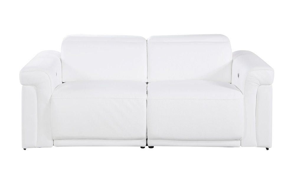 Two Piece White Italian Leather Five Person Seating Set
