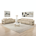 Two Piece Beige Italian Leather Five Person Seating Set