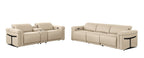 Two Piece Beige Italian Leather Five Person Seating Set