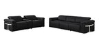 Two Piece Black Italian Leather Five Person Seating Set