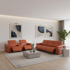 Two Piece Camel Italian Leather Five Person Seating Set