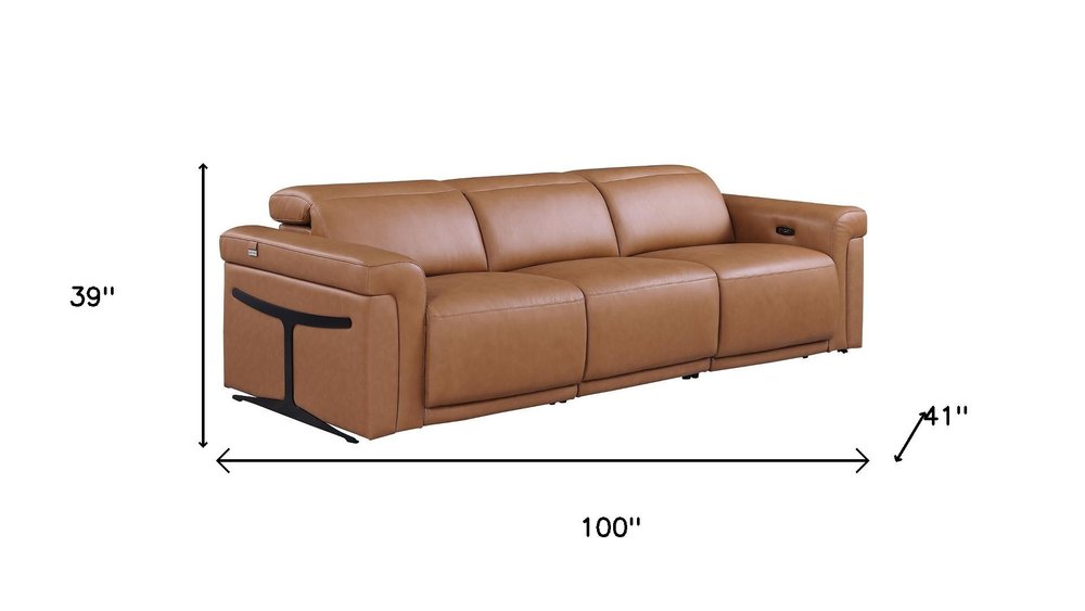 Two Piece Chestnut Italian Leather Five Person Seating Set