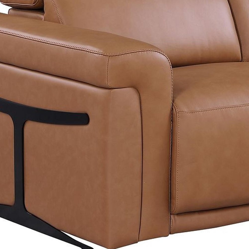 Two Piece Chestnut Italian Leather Five Person Seating Set