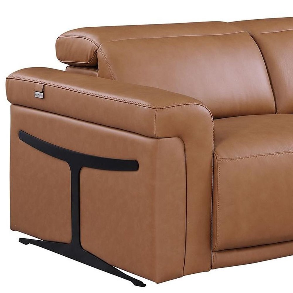 Two Piece Chestnut Italian Leather Five Person Seating Set
