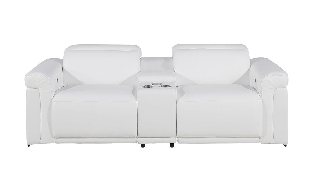 Two Piece White Italian Leather Five Person Seating Set