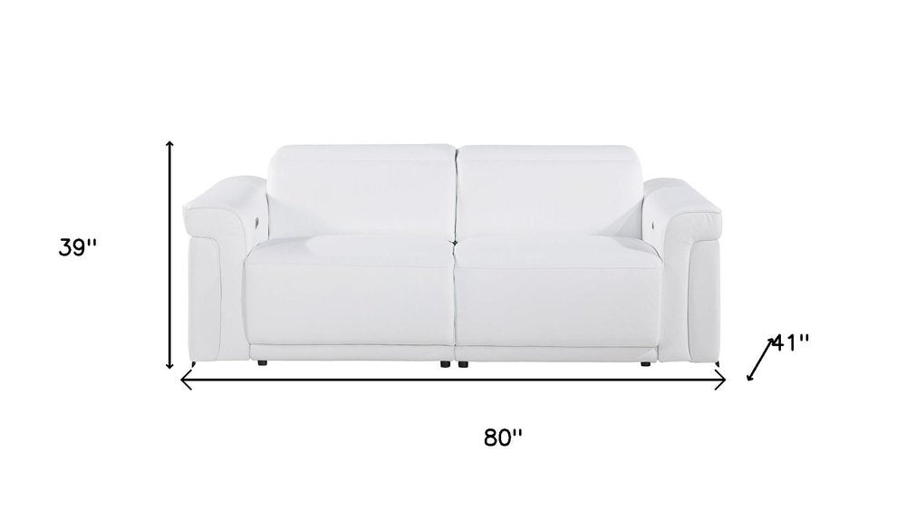 Two Piece White Italian Leather Five Person Seating Set