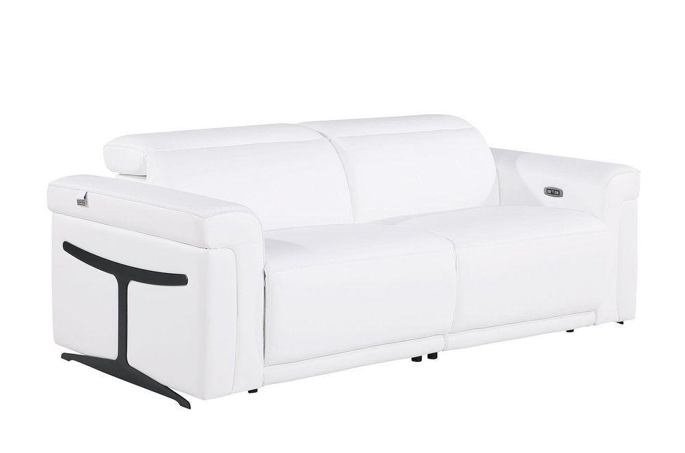 Two Piece White Italian Leather Five Person Seating Set