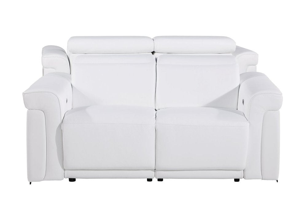Two Piece White Italian Leather Five Person Seating Set