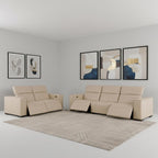 Two Piece Beige Genuine Leather Five Person Seating Set