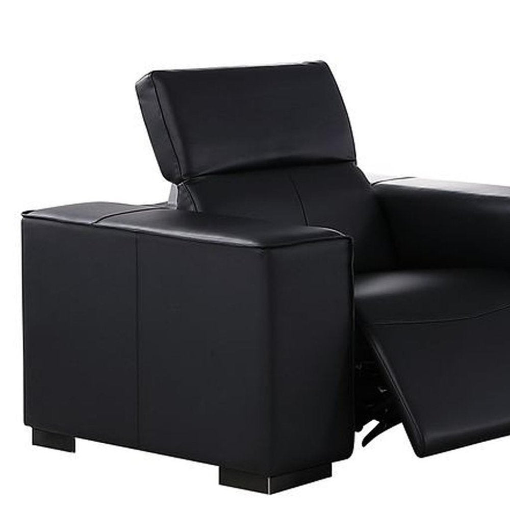 Two Piece Black Genuine Leather Five Person Seating Set