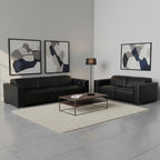 Two Piece Black Genuine Leather Five Person Seating Set