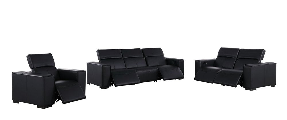 Two Piece Black Genuine Leather Five Person Seating Set